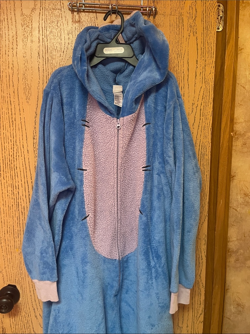 Disney Blue Hooded onesie pajamas with Light Purple Panel